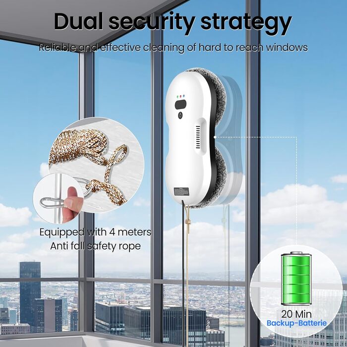 Робот для миття вікон з автоматичним струменем води, 5600 Па, автоматичний мийник вікон, інтелектуальна навігація, пульт дистанційного керування, для гладких поверхонь, з 10 ганчірками для миття (E 2800pa)