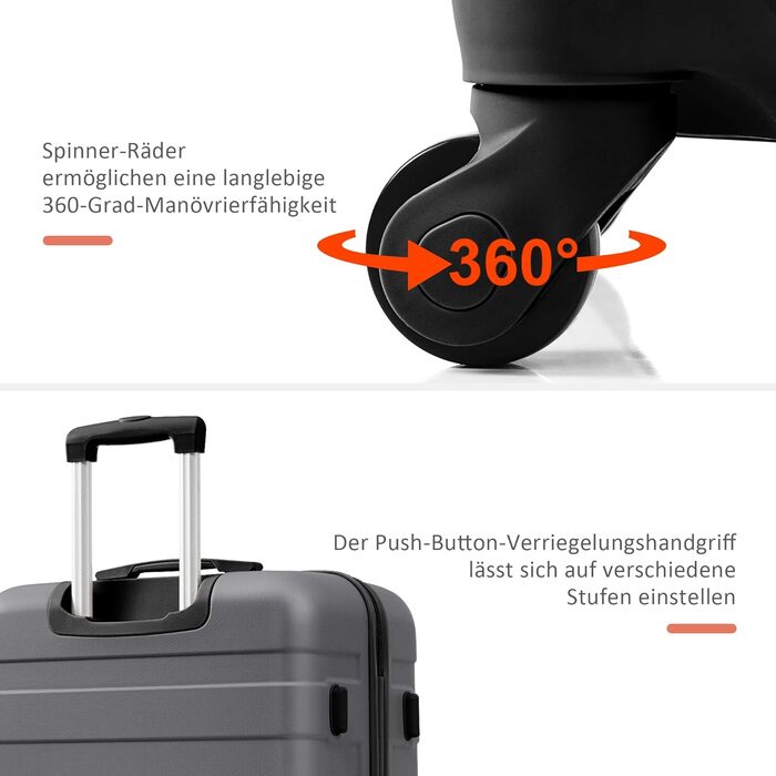 Набір валіз Merax 5 шт. з ABS-пластику, сірий, з колесами та TSA-замком