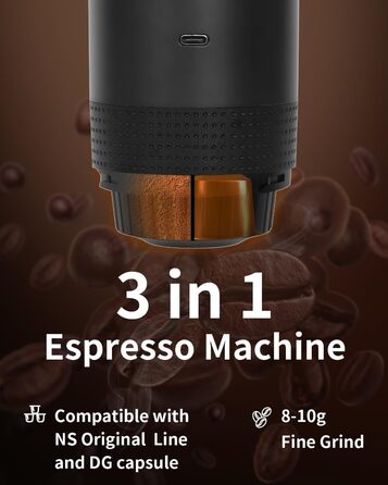 Портативна електрична кавомашина Everange для еспресо, приготування кави з меленої кави та капсул, з LCD-дисплеєм (зелена та чорна)