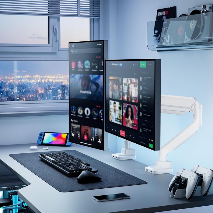 Кріплення для монітора ARES WING з USB A/C, 17'-45', регулювання висоти, білий. Підтримка VESA 100/75 мм, максимальне навантаження 18 кг