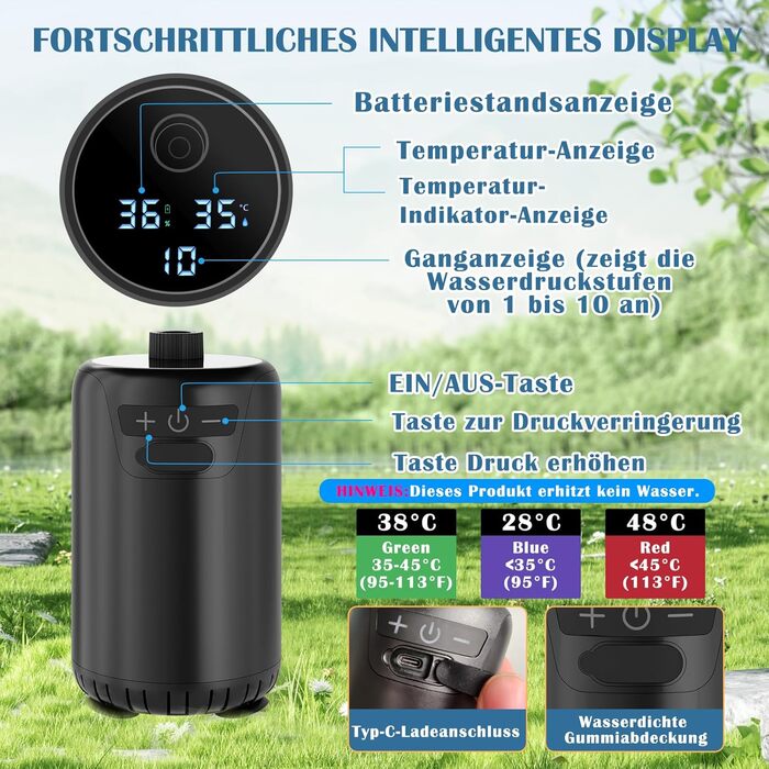 Портативна душова кабіна для кемпінгу з акумулятором 8000mAh, насосом та відром, комплект для відпочинку на природі, туризму, миття авто та тварин