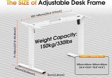 Електричний стіл з регулюванням висоти, металевий каркас з USB-C, пам'ять, антиколізійна система, 2 мотори, білий