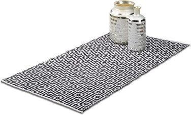 Килимок для передпокою ручної роботи, сучасний дизайнерський бавовняний килим для відпочинку, килимок для передпокою з коротким ворсом (70 см х 140 см, чорно-білий)