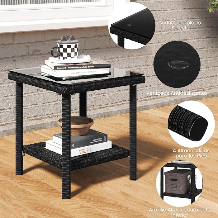 Садовий набір меблів Yaheetech з ротангу для балкона та тераси 5 предметів: 2 крісла, 2 пуфи, столик (чорний/сірий)