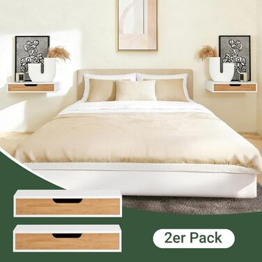 Полиця настінна SoBuy з шухлядою - біла та дерев'яна, 60x24x8 см. Настінна полиця для вітальні, спальні, передпокою FRG93-WN