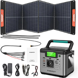 Портативна електростанція S500 з сонячною панеллю 100W, 518Wh сонячний генератор, 500W (пікова 1000W) AC вихід, 65W USB-C порт для вечірок, подорожей, кемпінгу, автодому, екстрених ситуацій 518Wh+100W-BS100