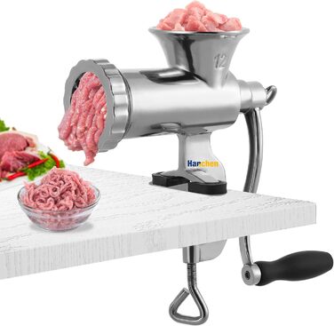 М'ясорубка ручна Hanchen з нержавіючої сталі, багатофункціональна, для ковбас та овочів (12 насадок)