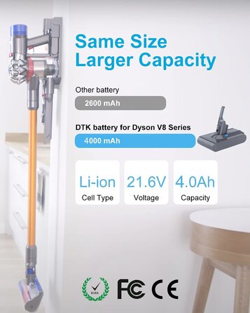 Акумулятор DTK для ручного пилососа Dyson V8 SV10 Li-Ion 21,6 В 4000 мАг