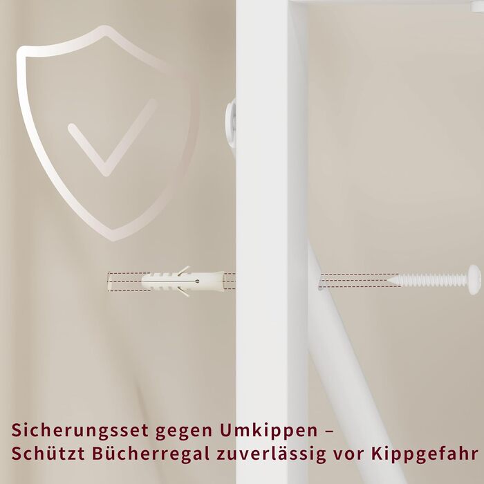 Стильна полиця-стелаж LVB з 6 полицями для вітальні, спальні, офісу. Дерево та метал, білий колір, 30 x 120 x 180 см
