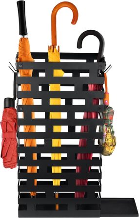 Підставка для парасольки, біла, велика металева з піддоном та гачками, 58,4 см, для дому, офісу, готелю