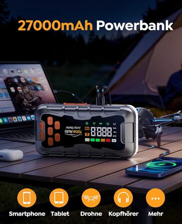 Powerbank 16 в 1 з компресором 160PSI, 27000mAh для авто: старт, світло, інструменти