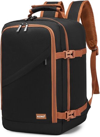 Кабінний рюкзак Kono 40x20x25 см для Ryanair, 20L, мінімалістичний (чорний/коричневий)
