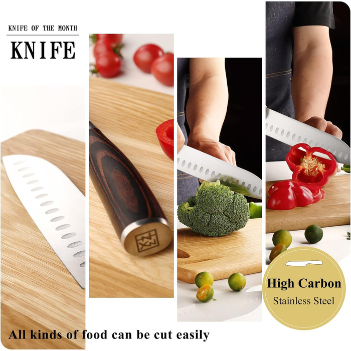 Набір кухонних ножів Keemake 7 предметів з дерев'яним блоком, професійний набір ножів з нержавіючої сталі та пластикової ручки