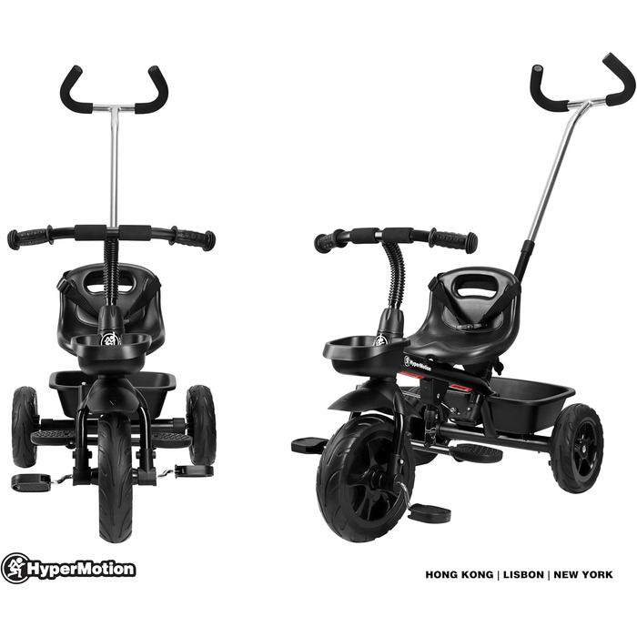 Триколісний велосипед дитячий Tobi Vector з ручкою для батьків, ременями безпеки, зручним сидінням, широкими колесами, чорний