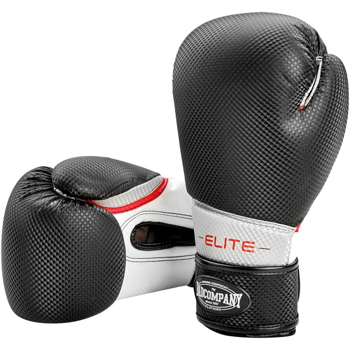Боксерські рукавички для ванної кімнати моделі Elite зі штучної шкіри з ефектом карбону з широким боксерським ремінцем і застібками-липучками для тренувань з боксу, спарингів і змагань з боксу I вагова категорія 10 унцій - 16 унцій (12 унцій)