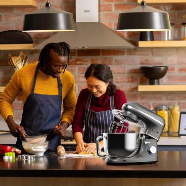 Кухонна машина 2000W з нержавіючої сталі, чаша 6.2 л, міксер з набором насадок (крюк, гак, вінчик, сплеск), колір антрацит