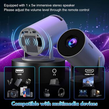 Портативний проєктор Mini Beamer: 1080P, 4K, Android, iOS, WiFi, Bluetooth, 180°