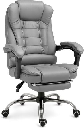 Ергономічне крісло для офісу RMF, регульоване, з підніжкою – зручне та розслаблююче крісло для робочого столу, обертається, регулювання висоти, сіре