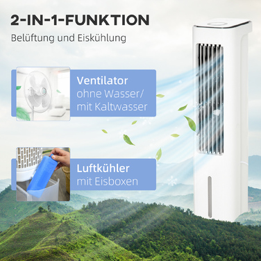 Повітряний охолоджувач 2-в-1 з водяним охолодженням, 5л резервуар для води, таймер на 12 годин, для приміщення до 20 м²