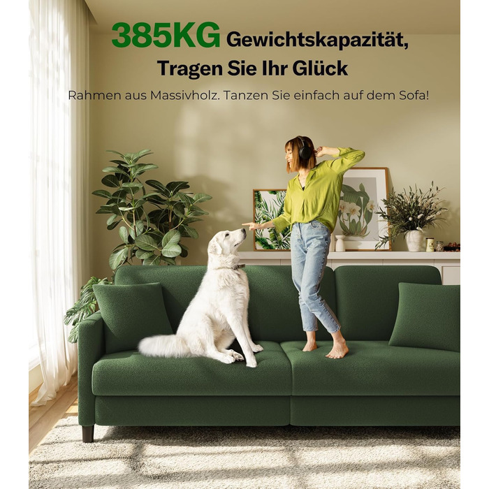 Зручне диванчик для підліткової кімнати: компактний диван на 2 місця з масиву дерева (зелений, 211 см)