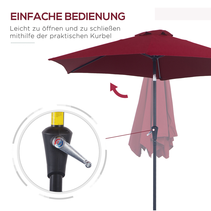 Парасолька Outsunny Archiculated Parasol Garden Parasol Market з ручною рукояткою Alu 2,6 м Діаметр 180 г/м² Поліестер червоний, ідеально підходить для саду та патіо