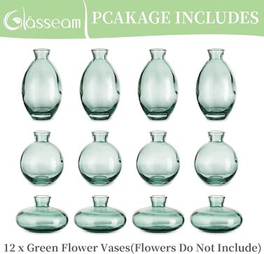 Маленькі вази для прикраси столу, вінтажна ваза ручної роботи, міні-ваза з 3 предметів, скляна ваза для квітів, сучасний набір, різна велика гладка ваза з гідропонного скла для прикраси квітів, весільного столу, вітальні (4 комплекти, зеленого кольору)