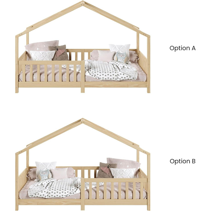 Ліжко для дому IDIMEX LISAN з масиву сосни в красивому ліжку Монтессорі 90 х 200 см, стійке індійське ліжко із захистом від випадання та дахом (натуральне)