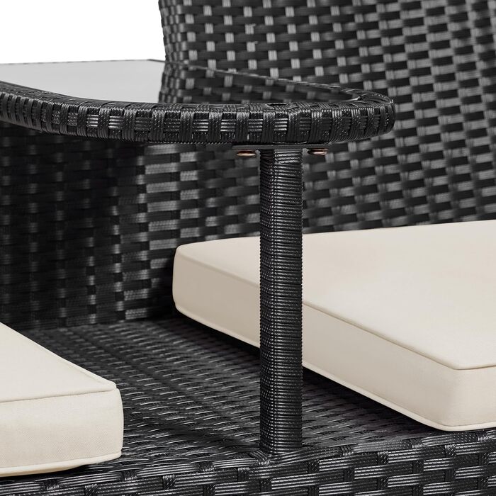 Садовий комплект Yaheetech: двомісна банкетка з столом з поліротангу, чорно-бежевий, 131x65,5x85 см, вантажопідйомність 350 кг