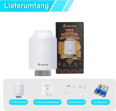 Розумний термостат для радіатора Salcar WiFi TRV603, сумісний з Alexa та Google Assistant, програмований, Tuya Smart, без шлюзу