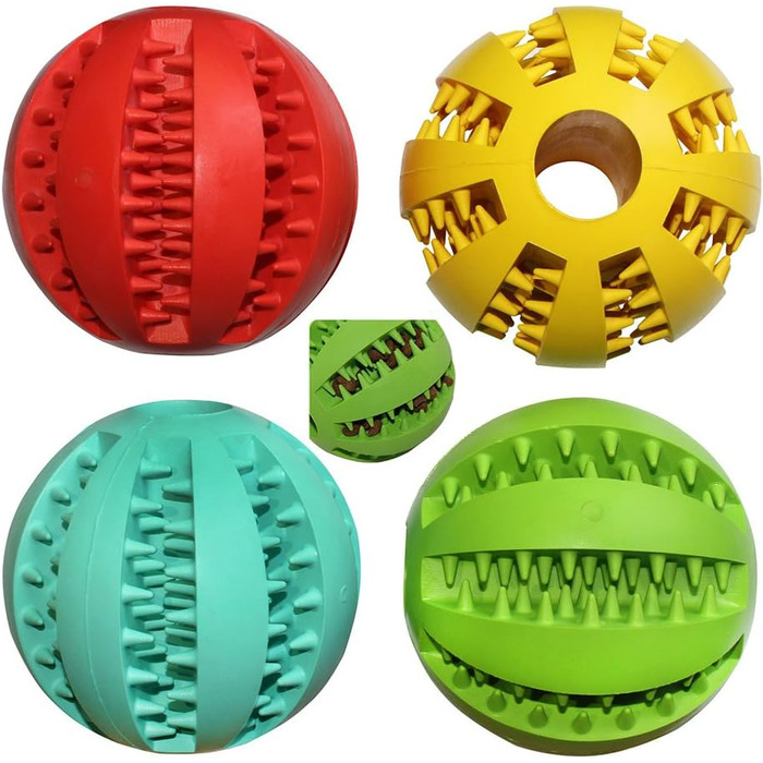 Іграшка для собак AGIA TEX м'яч для ласощів розумові тренування та розваги м'яч для закусок з натурального каучуку (3 шт. и, червоний, жовтий та зелений)