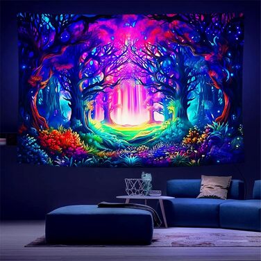 Гобелен Forest Trippy UV реактивний, барвистий, 300x180см, декоративна вітальня арт