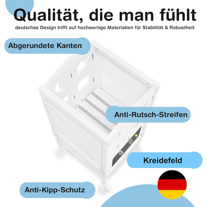 Навчальний столик-сходинка для дітей від 1 року - стійкий, збірно-розбірний, з сіткою безпеки 360°, білий
