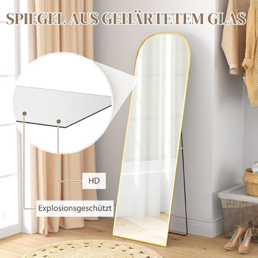 Дзеркало у повний зріст, настінне, велике, сучасний дизайн, 50 см x 1,5 см x 161,5 см, золотий