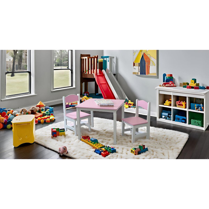 Дитячий стіл та 2 стільці, комплект меблів для дитячої кімнати, 60x50x50 см (Рожевий/Білий)