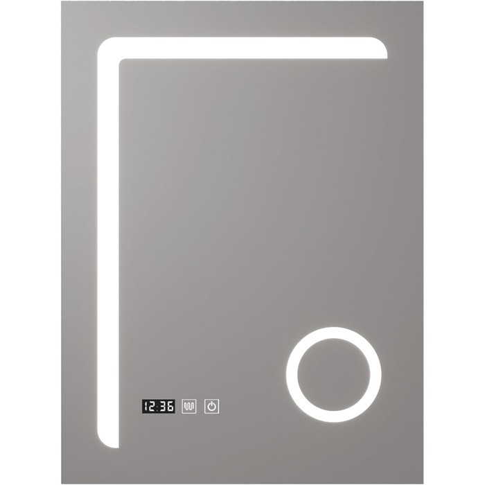 Дзеркало для ванної кімнати pro.tec LED Chambave з підсвічуванням, 3 кольори світла, вертикальне, для макіяжу, прямокутне, 60 x 80 см, срібне, антизапарююче, з лупою та годинником