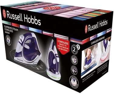 Праска Russell Hobbs бездротовий зв'язок з базовою станцією Suprem Steam Cordless (2400 Вт, 135 г/хв додаткова подача пари, 300 мл, керамічна підошва, макс. час прасування 25 секунд) Парова праска 23300-56