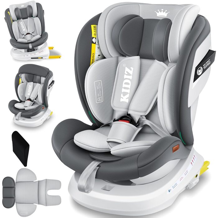 Автокрісло KIDIZ i-Size ECE R129 для дітей 0-12 років (0-36 кг), 360° обертання, Isofix, Top Tether, 5-точкові ремені безпеки, з сонцезахистом