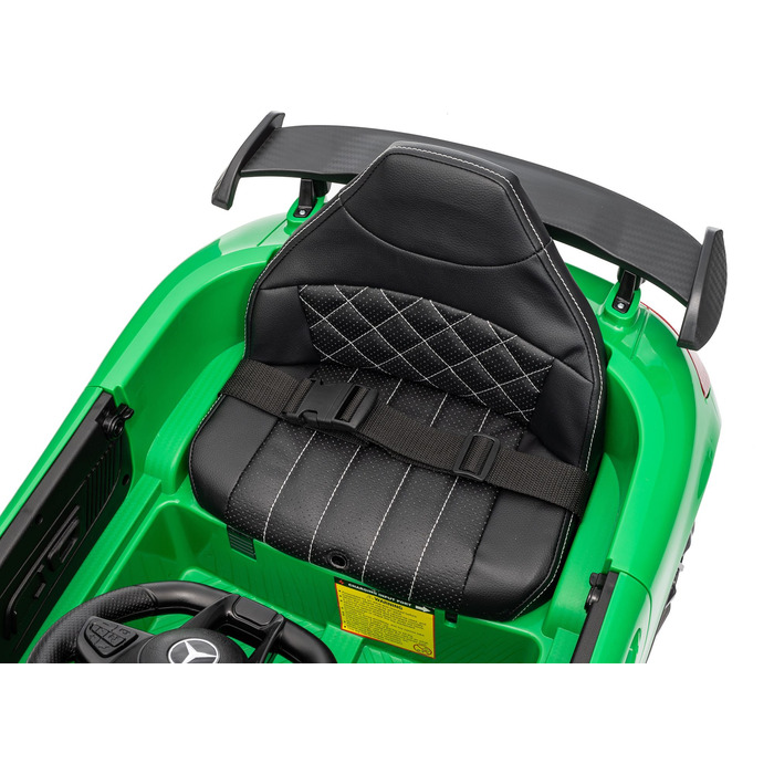 Дитячий електромобіль Mercedes GTR-S: м'які колеса EVA, шкіряне сидіння, білий колір, з пультом ДК