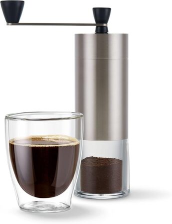 Кавомолка Tchibo ручна, керамічний жорно, регульований помел, срібна