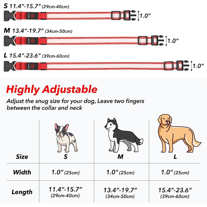 Світлодіодний нашийник для собак Viinite, водонепроникний, регульований, перезаряджається, світиться в темряві (M, червоний)