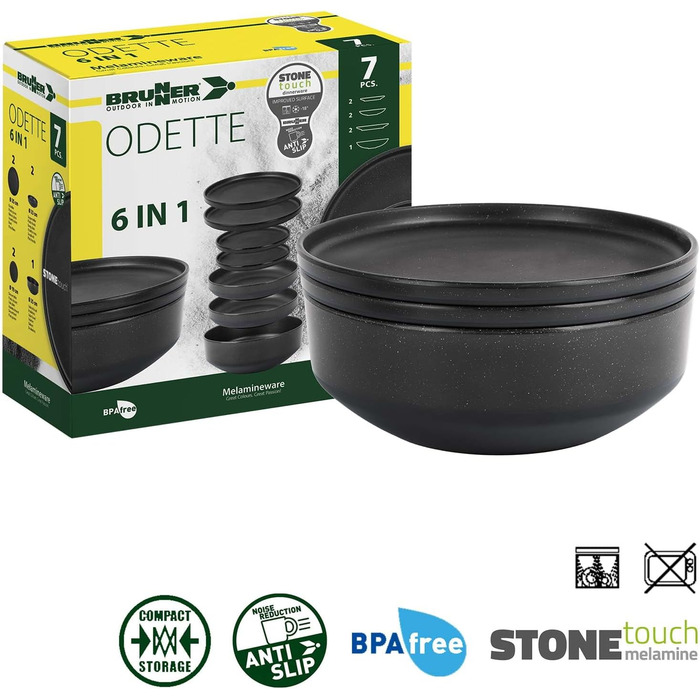 Набір посуду BRUNNER Melamin: 16 предметів (тарілки, чашки) для кемпінгу | 6-в-1 | Стійкий до подряпин, для 2-4 осіб