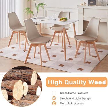 6 стільців для їдальні GrandCA HOME: дерев'яні, в стилі ретро, з м'яким сидінням, бежевого кольору