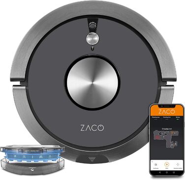 Робот-пилосос ZACO A9sPro з функцією миття підлоги, додаток & Alexa, картографування, 2 години, для твердої підлоги та килима, білий