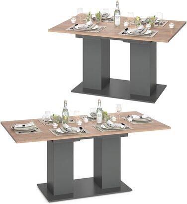 Розсувний обідній стіл Vicco Dix, 140x90 см, антрацит/дуб Золота сила