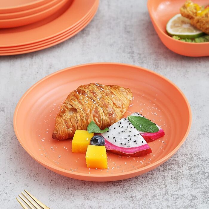 Набір посуду Kyraton з 20 предметів: тарілки, чашки, миски. Легкий, небрудний, для кемпінгу. Безпечний для миття в посудомийній машині. На 4 особи (4 помаранчевих)