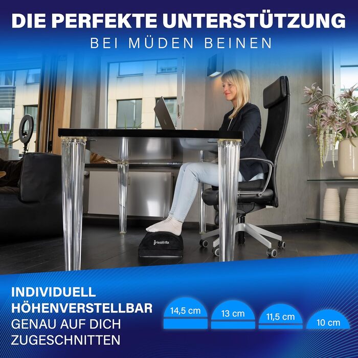 Підставка для ніг під стіл Healthfix® Ergonomische Fußstütze | Регульована висота, з м'якою підкладкою | Для офісу та дому, чорна