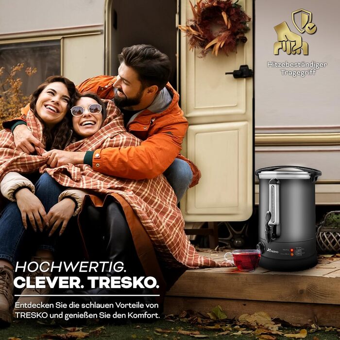 ТресКо® Електричний казанок для глінтвейну на 30 літрів / 2500 Вт з нержавіючої сталі. Електричний нагрівач для глінтвейну, гарячих напоїв та гарячої води. (30 літрів, сірий)