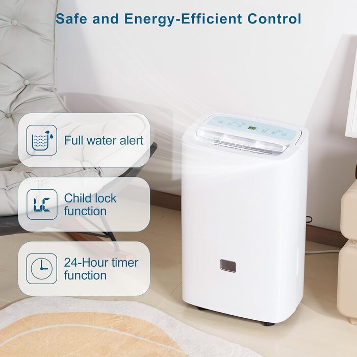 Електричний осушувач повітря для дому: 65л/день, автоматичний режим, 4.5л бак з шлангом для зливу, тихий осушувач для підвалу, офісу, спальні, ванної кімнати, квартири, кухні до 120м², чорний та білий (білий)