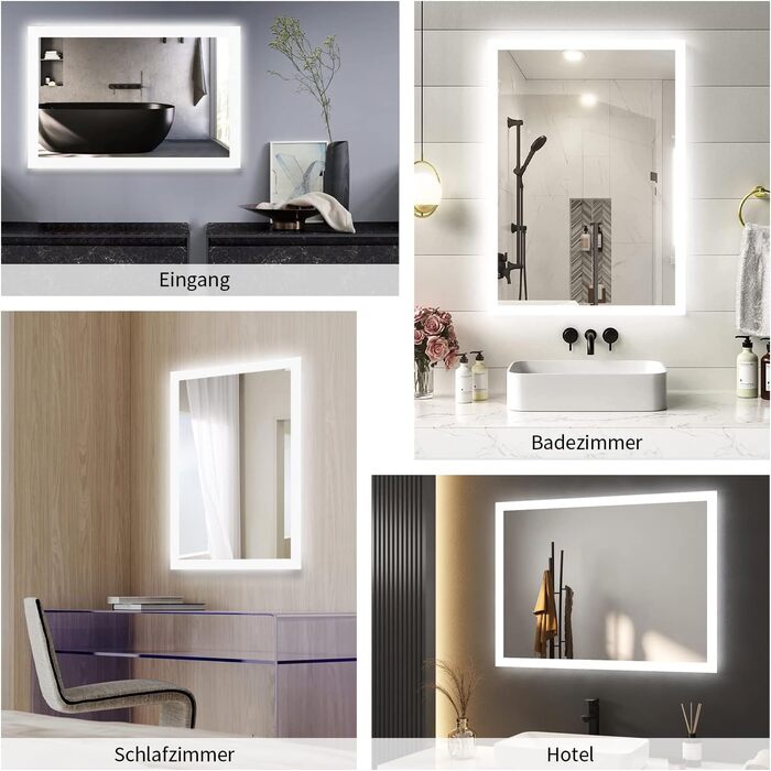 LED дзеркало для ванної кімнати Boromal 40x60 см з підсвічуванням та вимикачем, 6500K, холодний білий світ, Стиль Jb