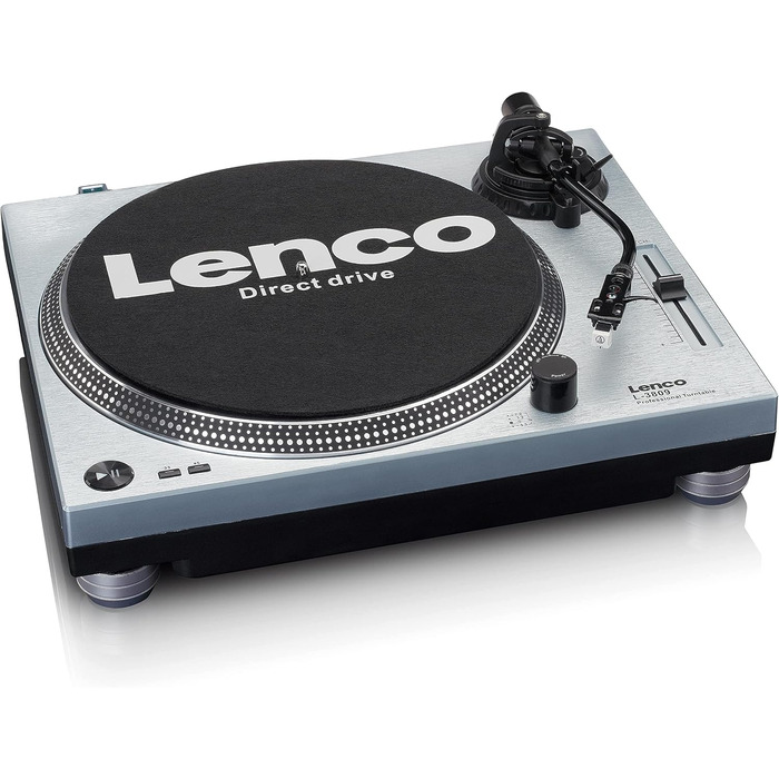 Програвач вінілу Lenco L-3809 з прямим приводом, DJ-платівковий, 33/45 об/хв, регулювання тону, магнітний звукознімач, підсвічування голки, білий (Blau Metallic)